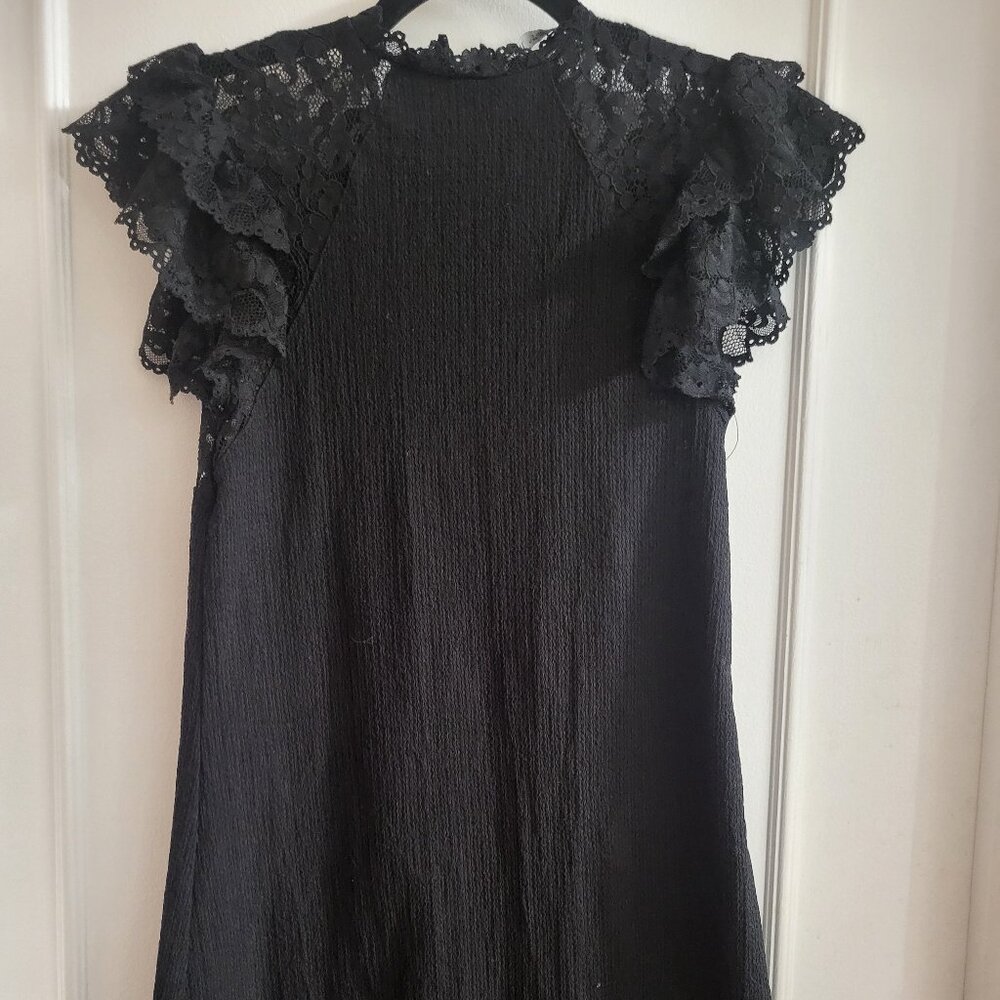 ZARA Black Contrast Lace Ruffle Sleeve Mini Dress